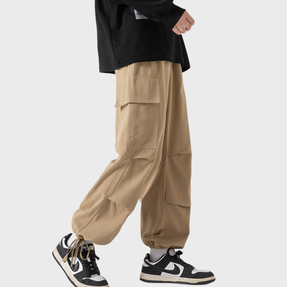 Vintage Drawstring Pleated Design Cargo Pants