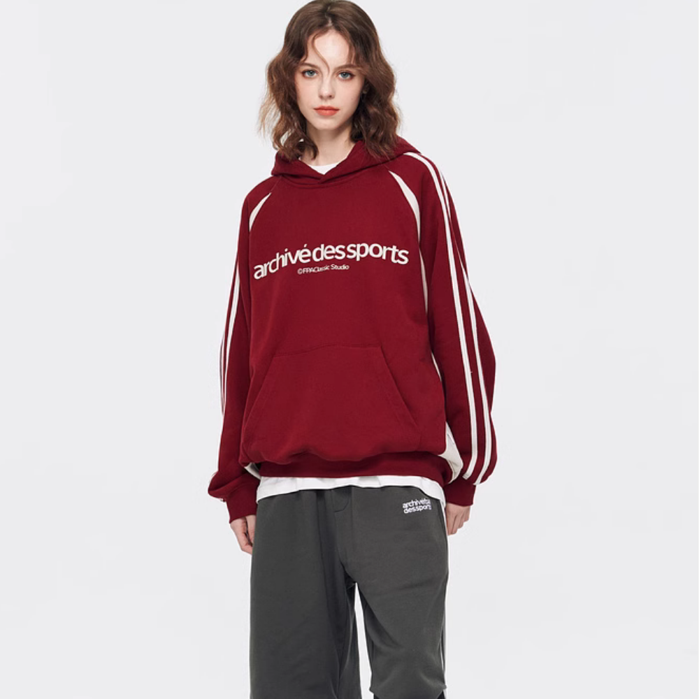 Red Sports Striped Hoodie