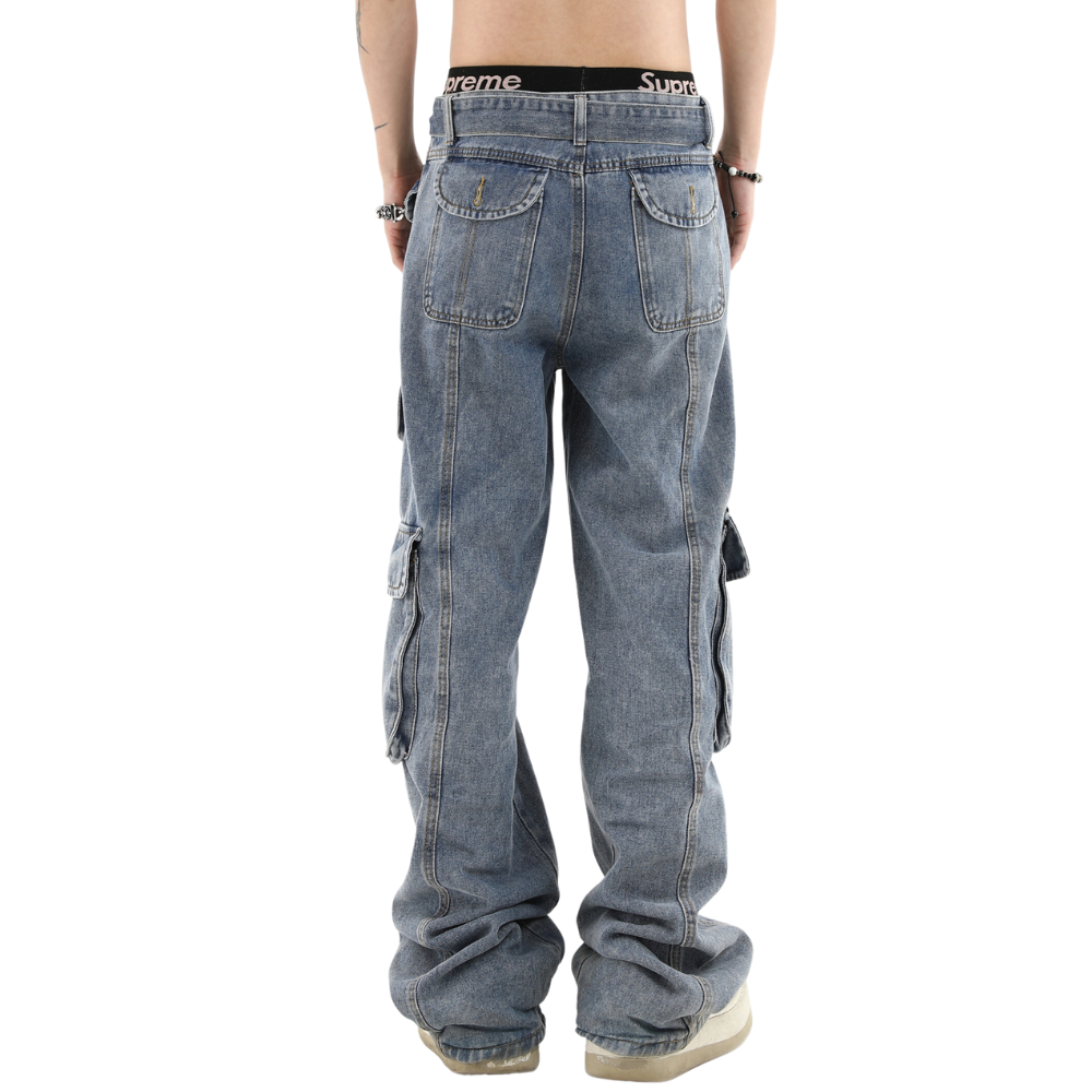 Street Multi Pocket Solid Cargo Jeans