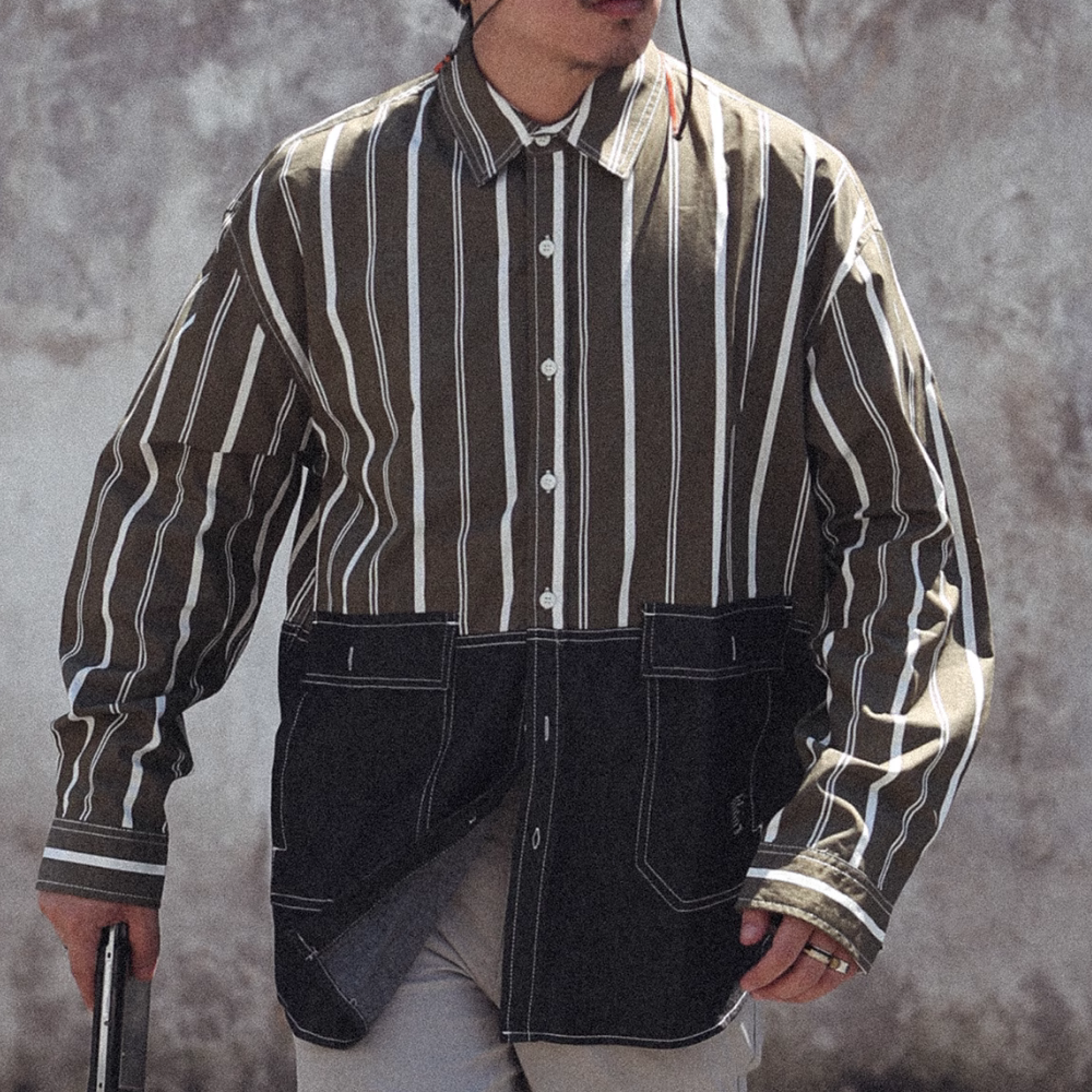 Denim Patchwork Striped Shirt