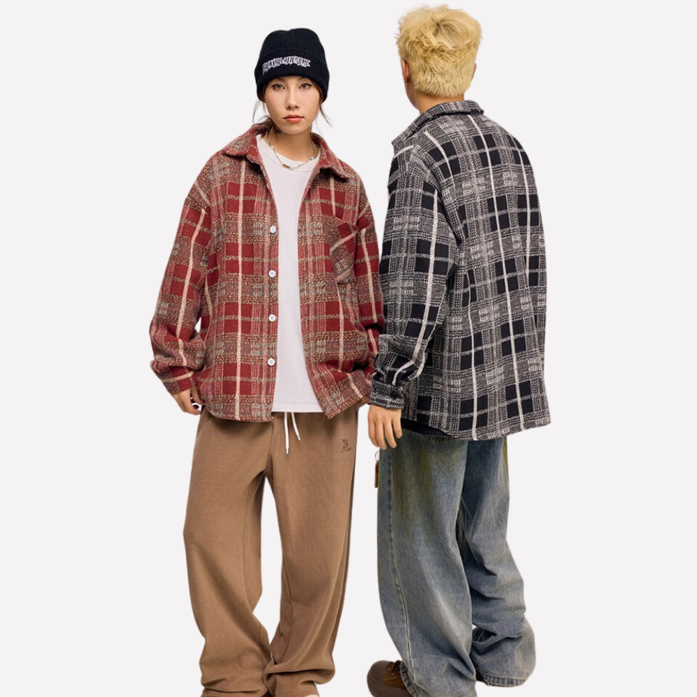 Retro Pocket Striped Plaid Shirt