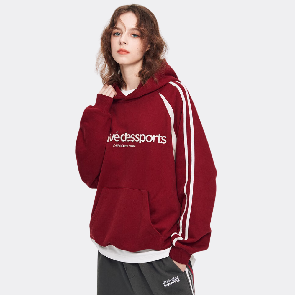 Red Sports Striped Hoodie