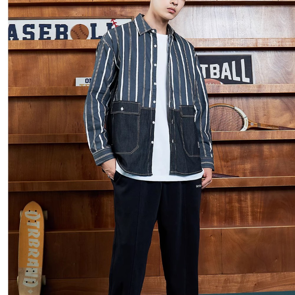 Denim Panel Striped Shirt