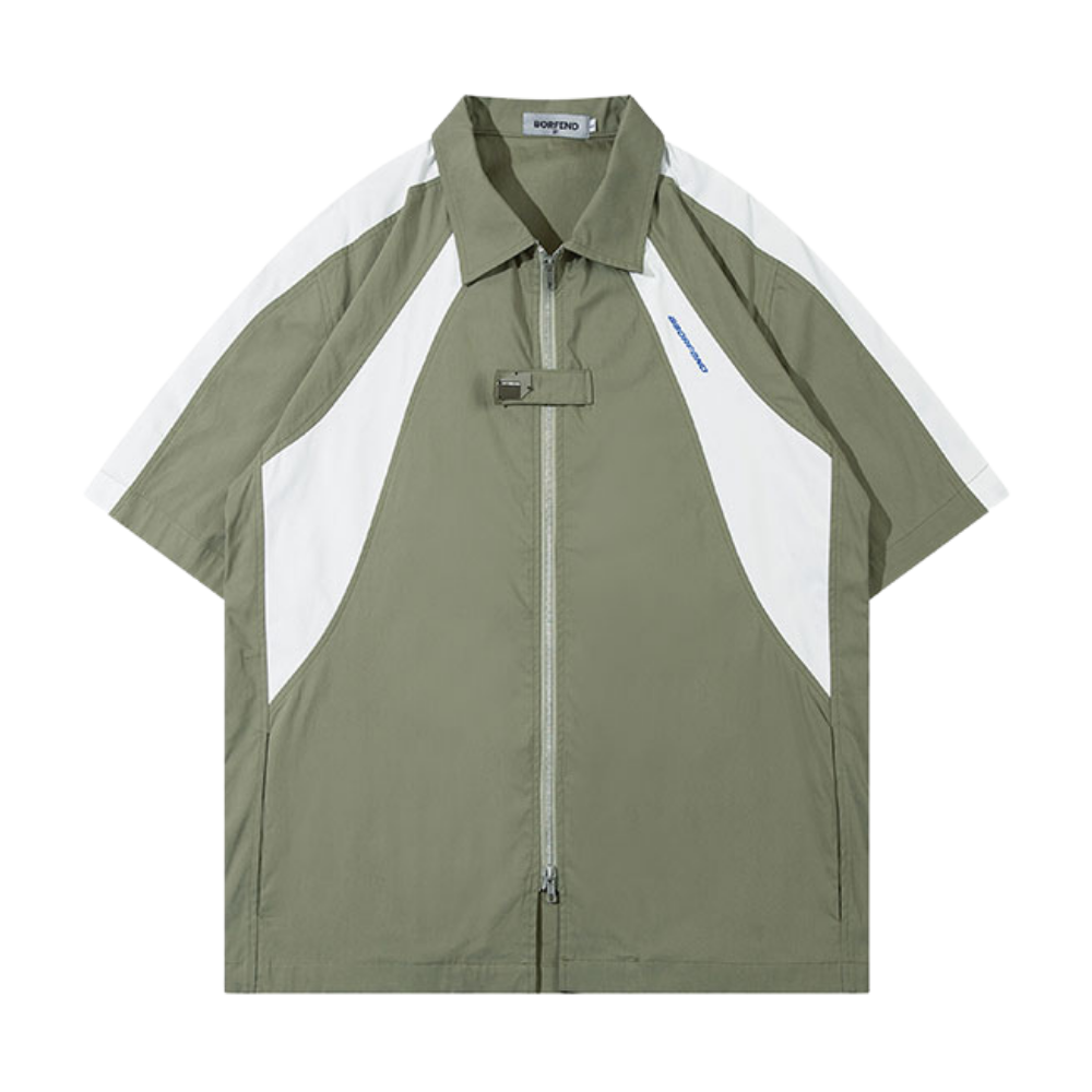Street Color Block Zip Work Shirt