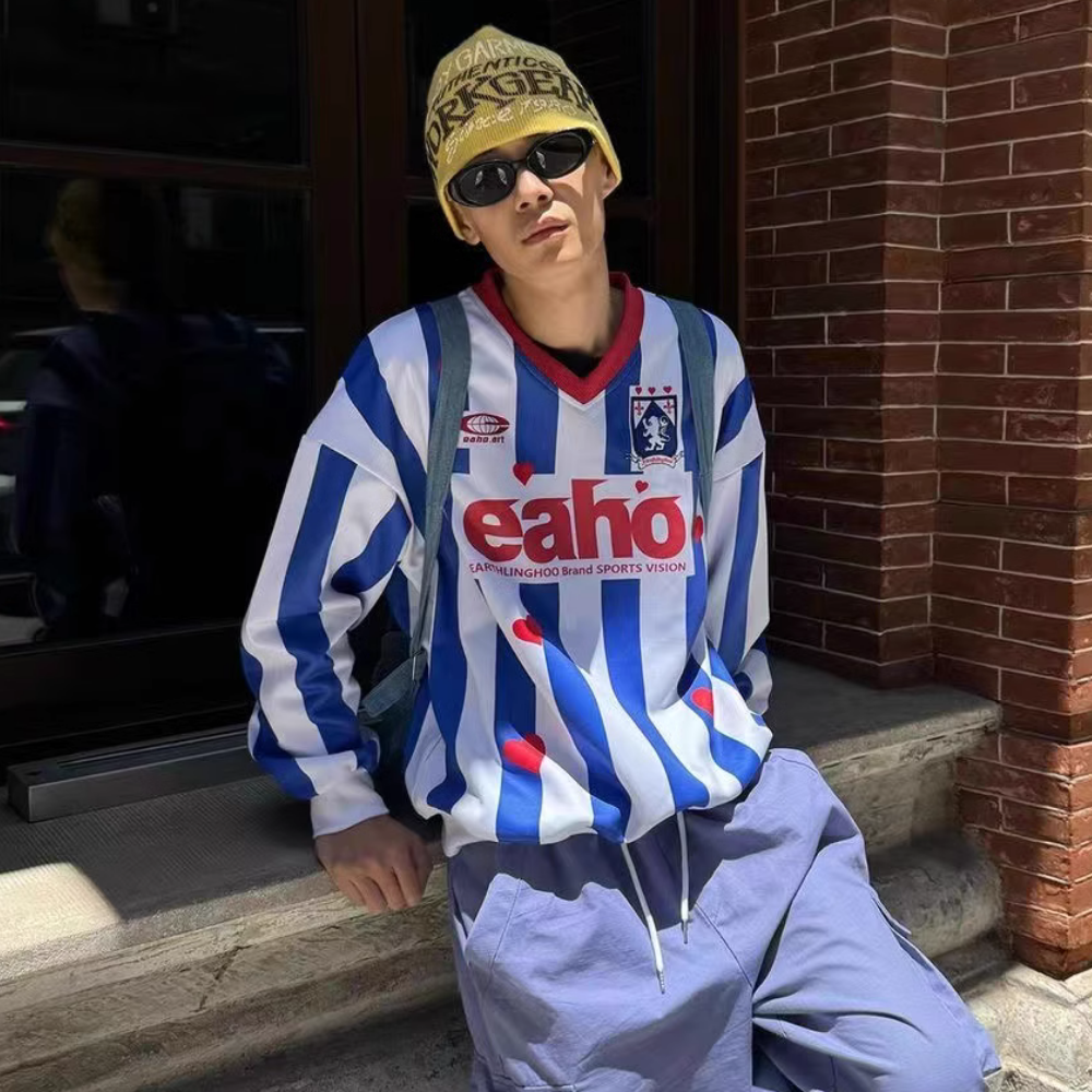 Navy White Stripes Heart Sweatshirt