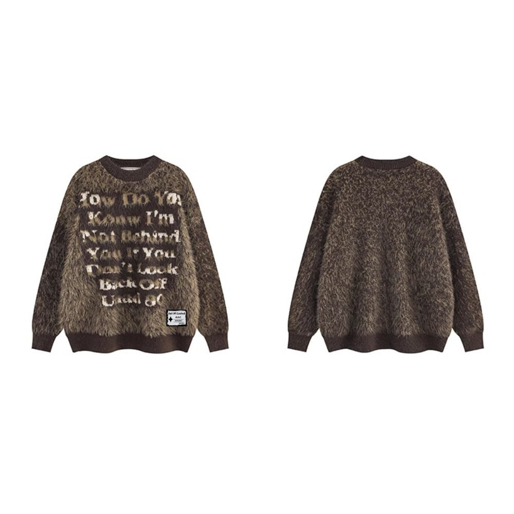 OOC' Vintage Letter Jacquard Loose Crewneck Sweater