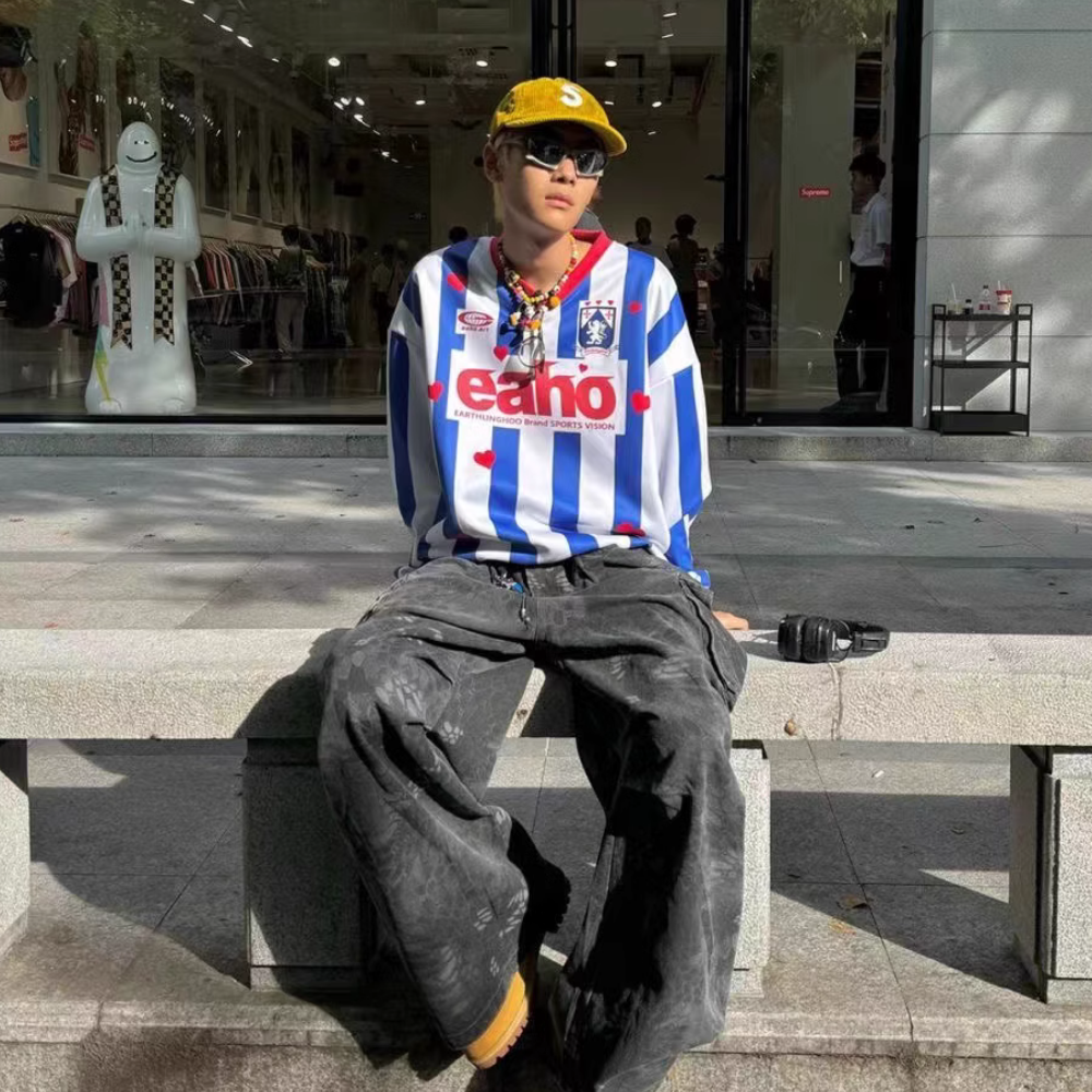 Navy White Stripes Heart Sweatshirt