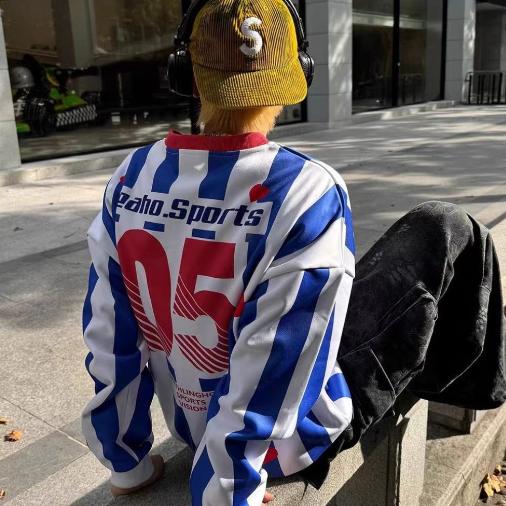 Navy White Stripes Heart Sweatshirt