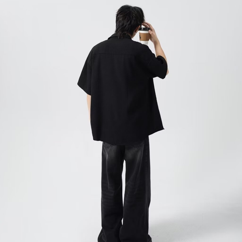 Retro Floral Embroidered Waffle Shirt