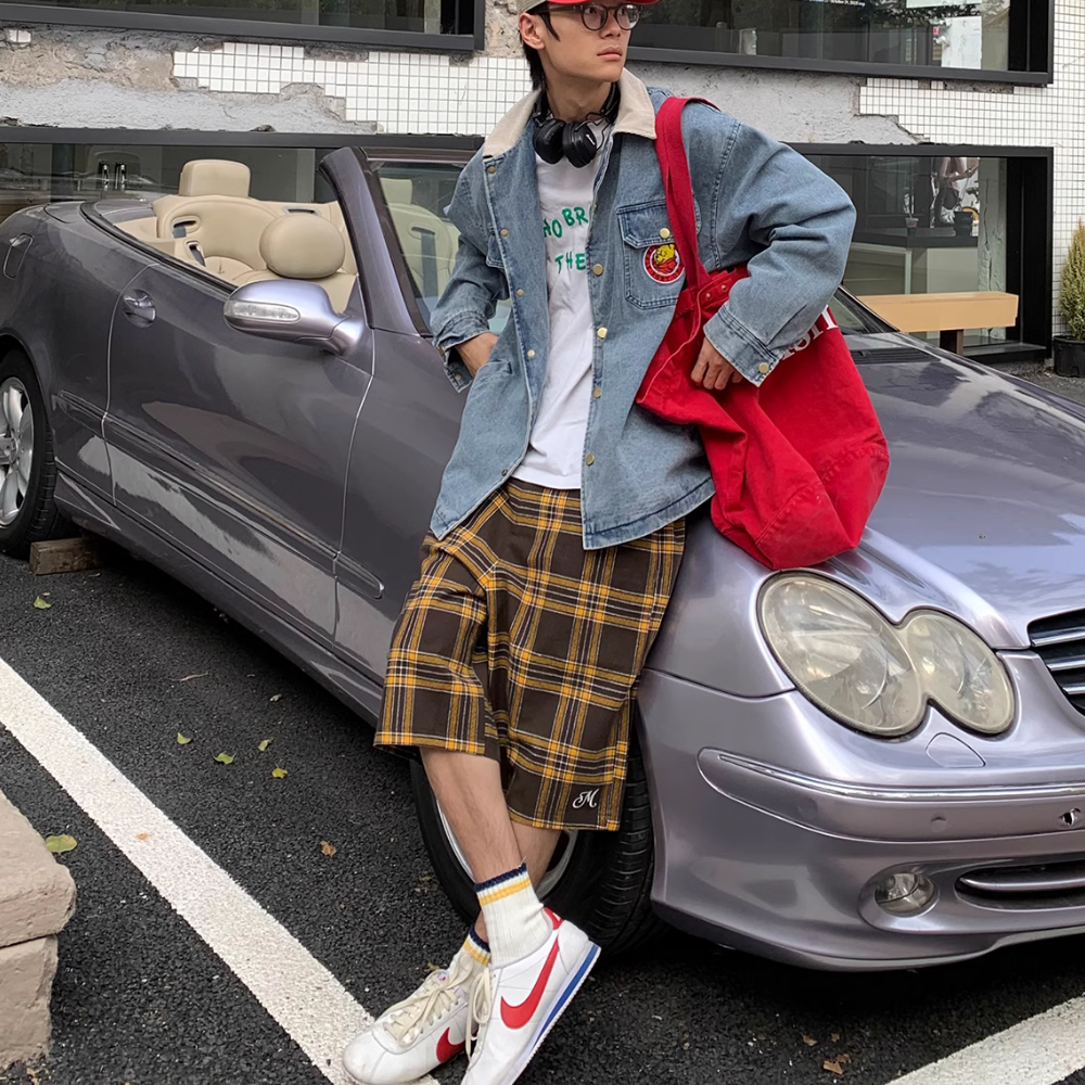 Retro Plaid Straight Shorts