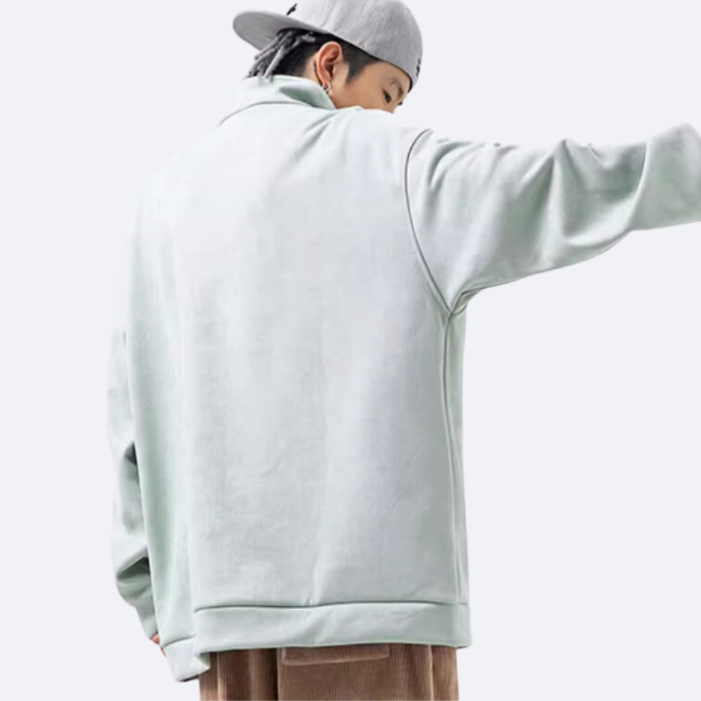 Distressed Suede Half-Zip Polo Sweatshirt