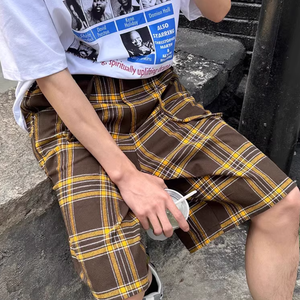 Retro Plaid Straight Shorts