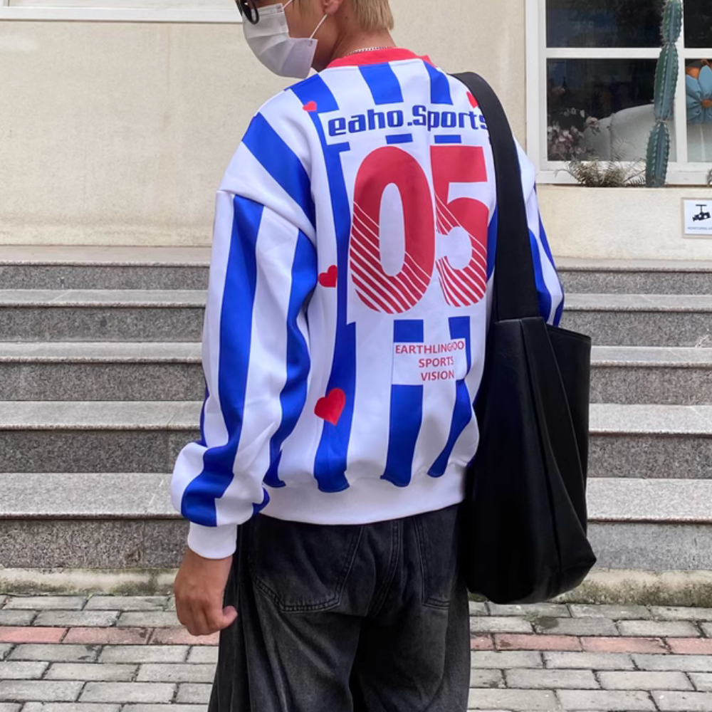 Navy White Stripes Heart Sweatshirt