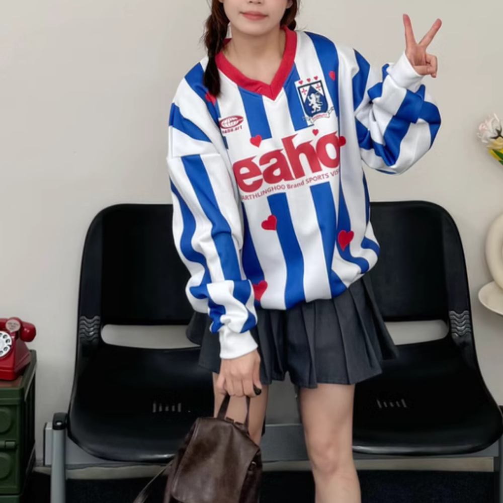 Navy White Stripes Heart Sweatshirt