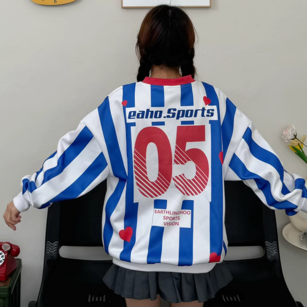 Navy White Stripes Heart Sweatshirt