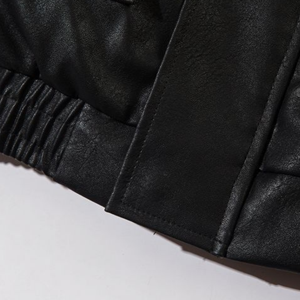 Letter Embroidered Lapel Leather Coat