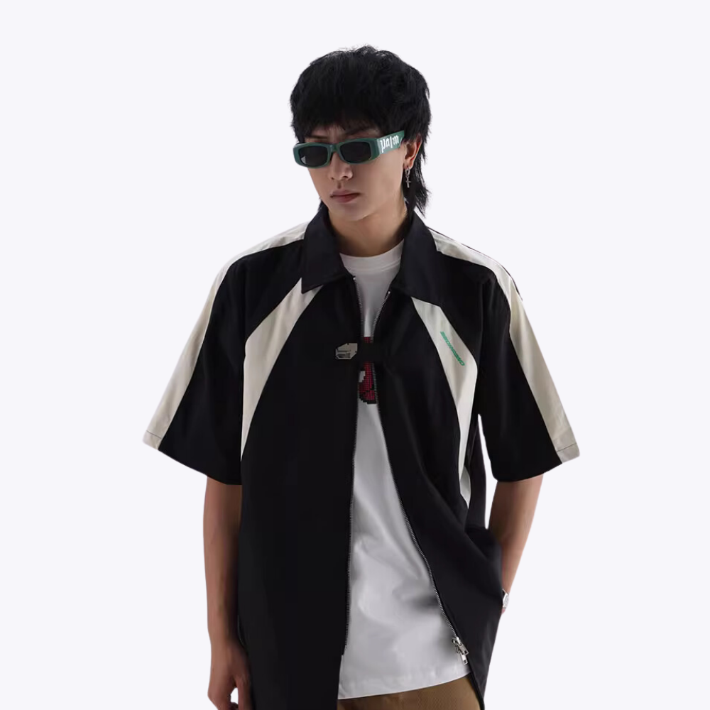 Street Color Block Zip Work Shirt
