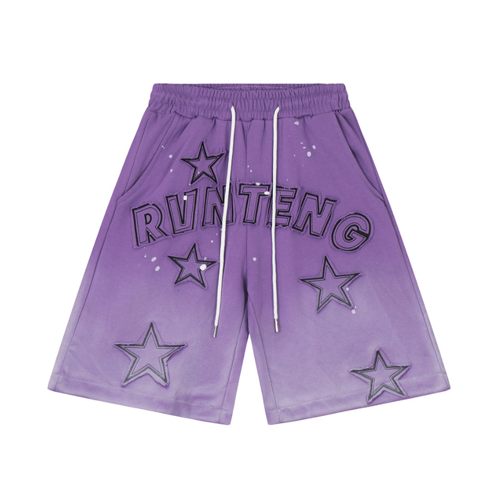 Vintage Gradient Star Embroidery Fading Shorts