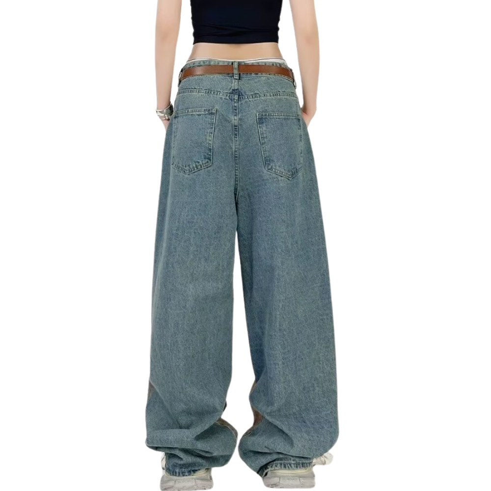 DF |Digital Print Contrast Color Stitching Jeans