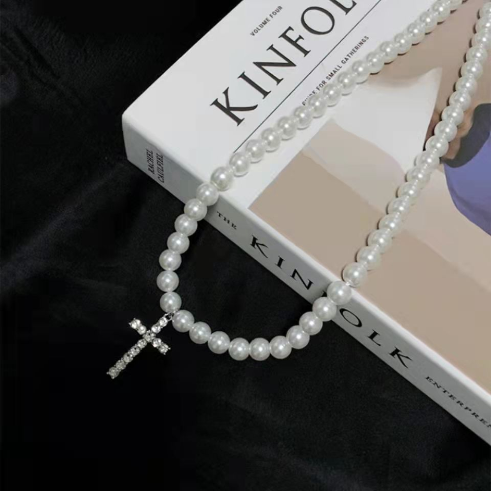 Vintage Pearl Cross Necklace