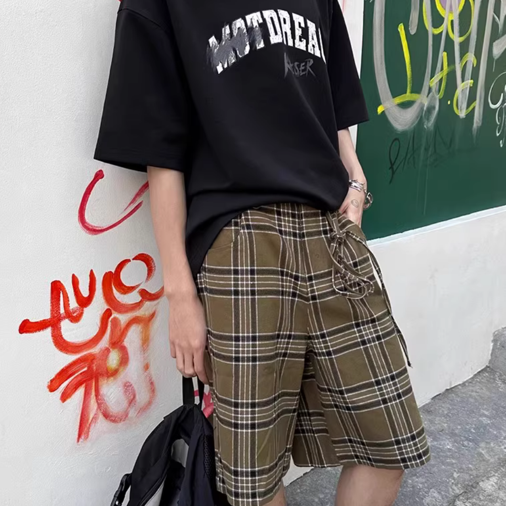 Retro Plaid Straight Shorts
