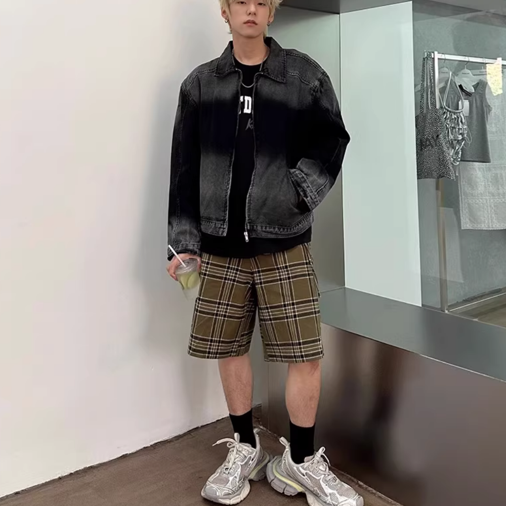 Retro Plaid Straight Shorts