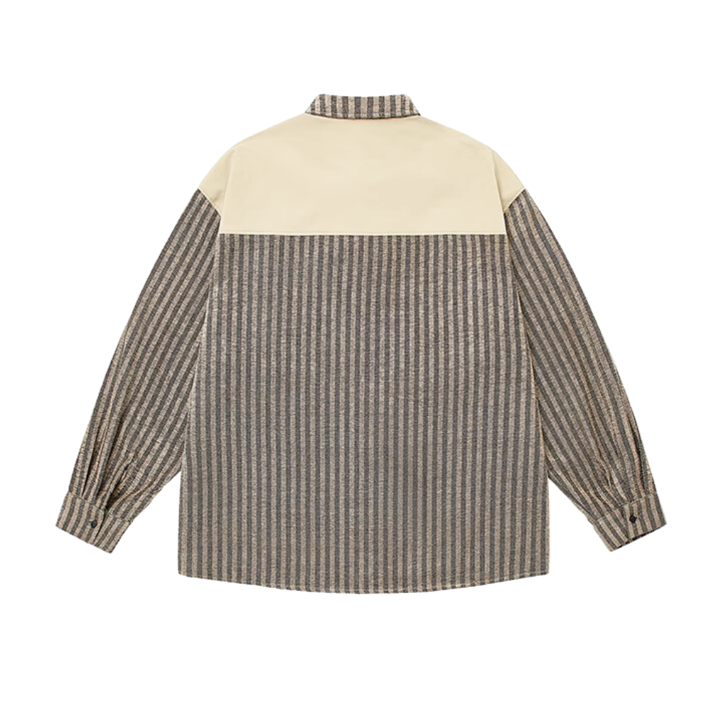 Retro Work Vest Striped Long Sleeves Shirt