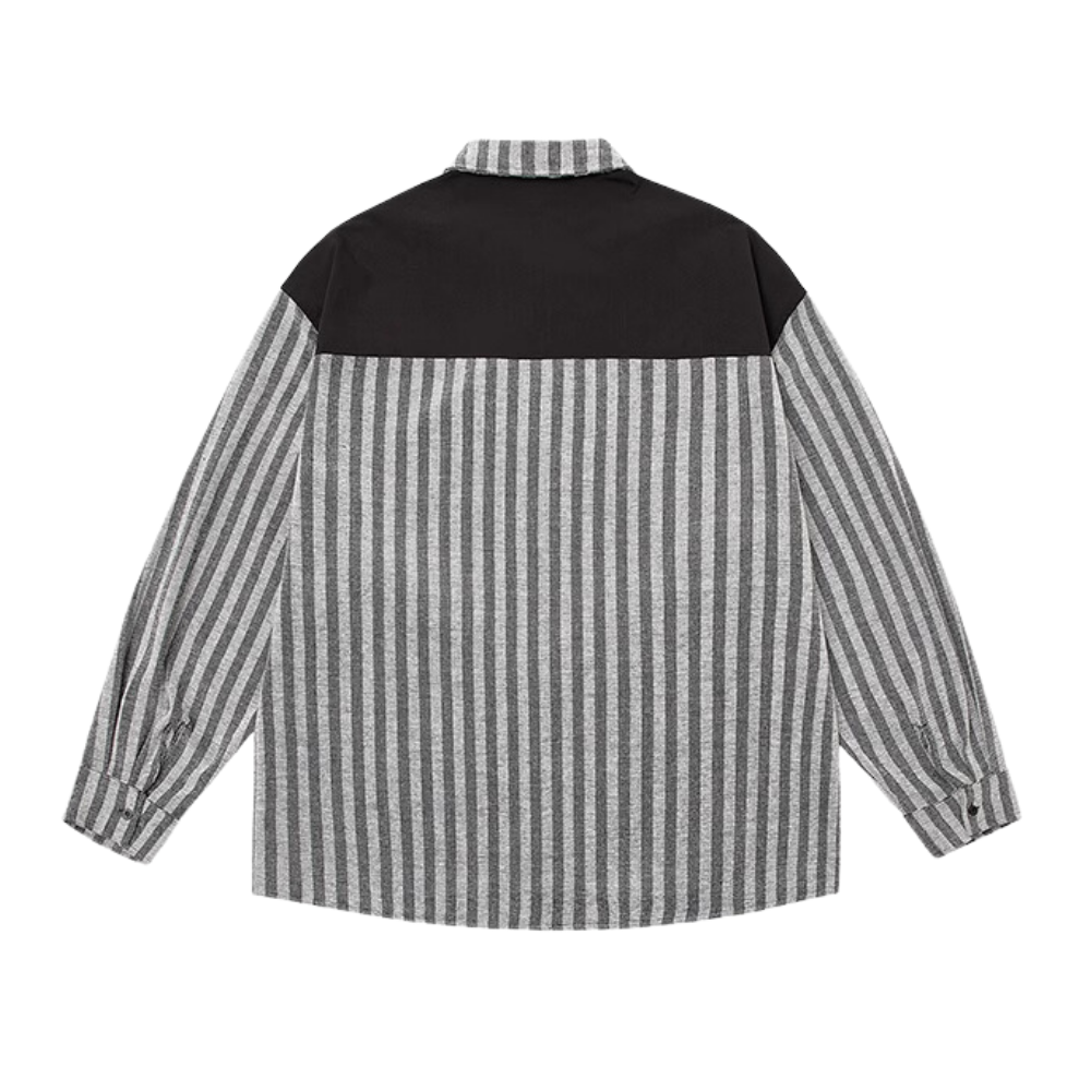 Retro Work Vest Striped Long Sleeves Shirt