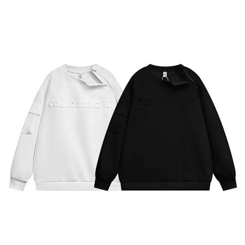 Heavy Embossed Letter Collar Zipper Sweatshirt