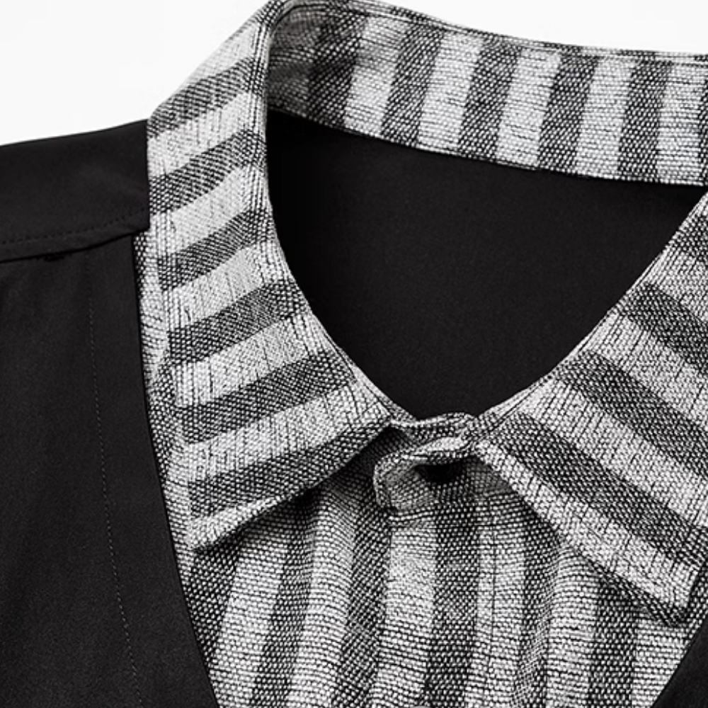 Retro Work Vest Striped Long Sleeves Shirt