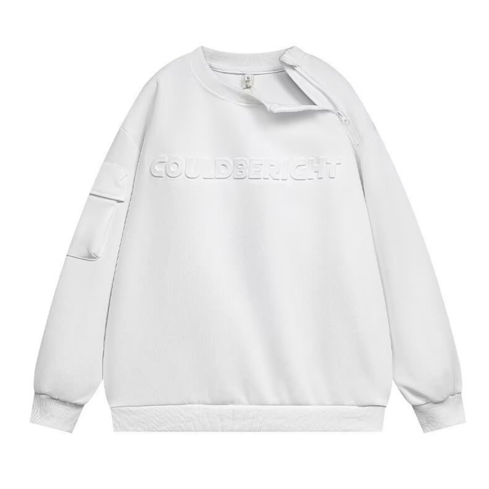 Heavy Embossed Letter Collar Zipper Sweatshirt