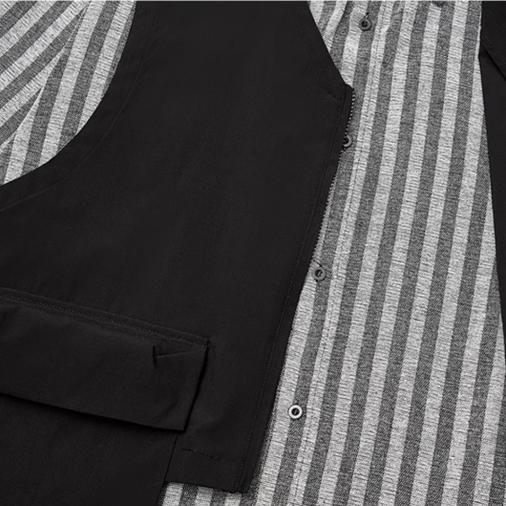 Retro Work Vest Striped Long Sleeves Shirt