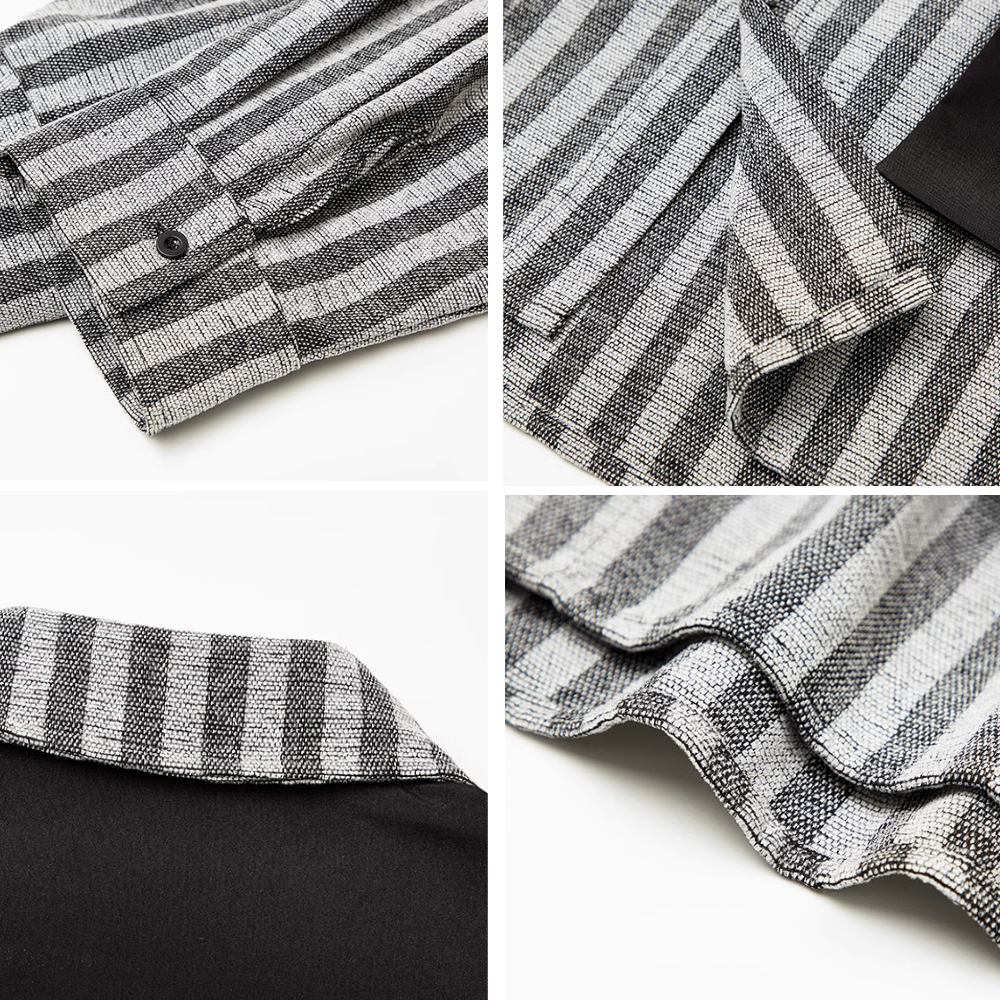 Retro Work Vest Striped Long Sleeves Shirt