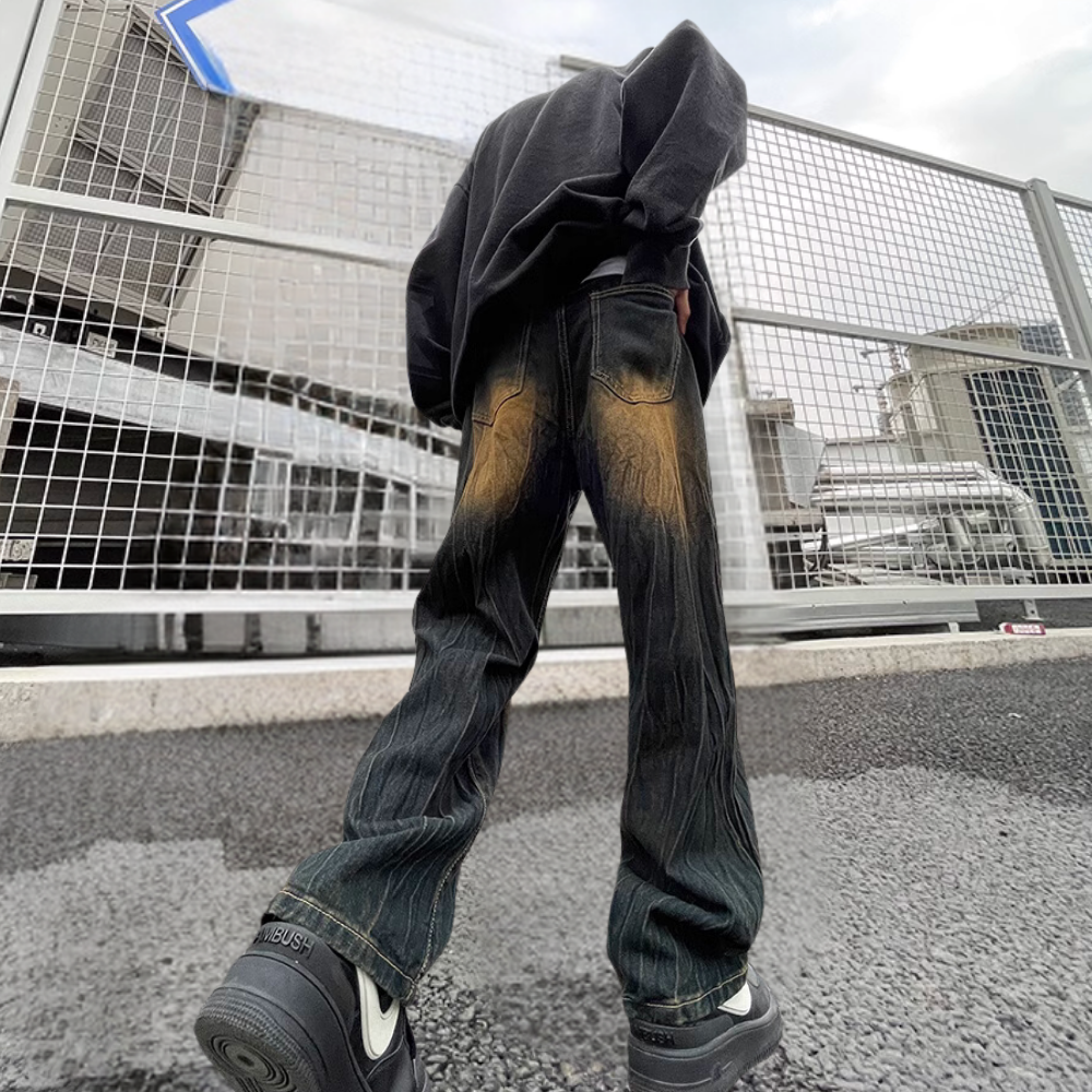 Street-Worn Washed Straight-Leg Jeans