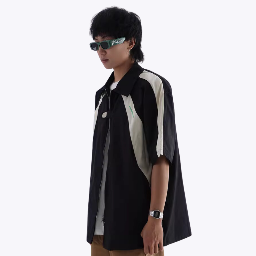 Street Color Block Zip Work Shirt
