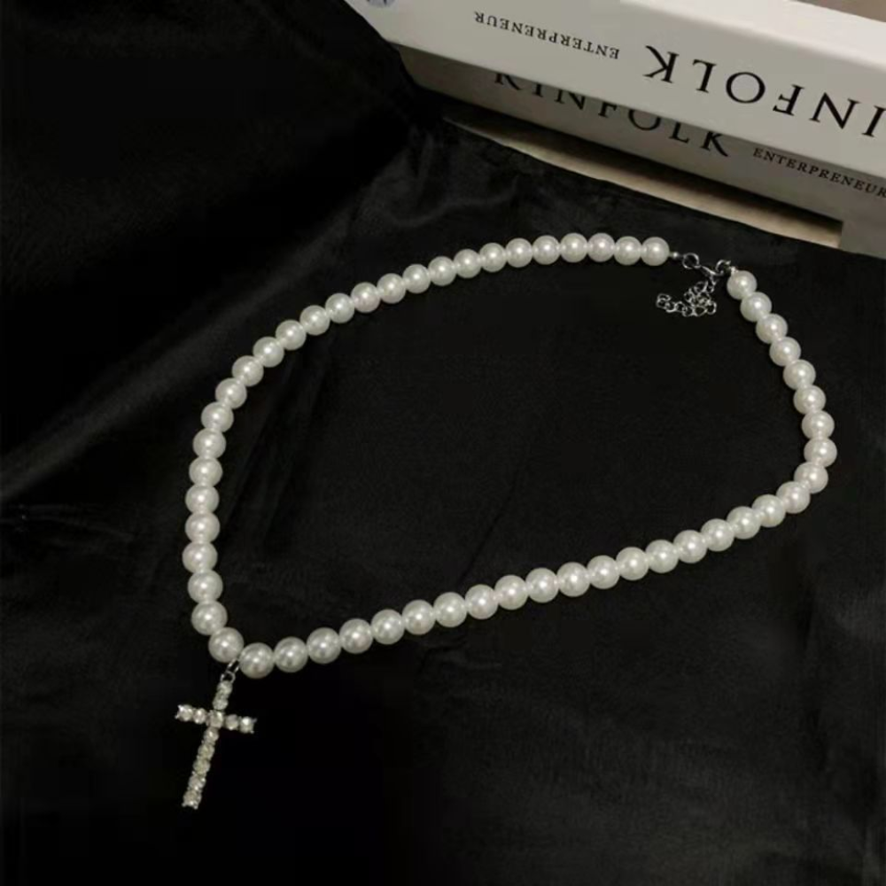 Vintage Pearl Cross Necklace