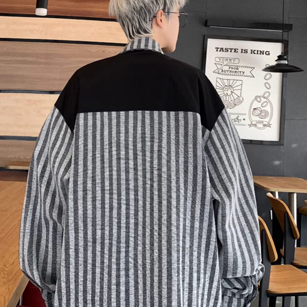 Retro Work Vest Striped Long Sleeves Shirt