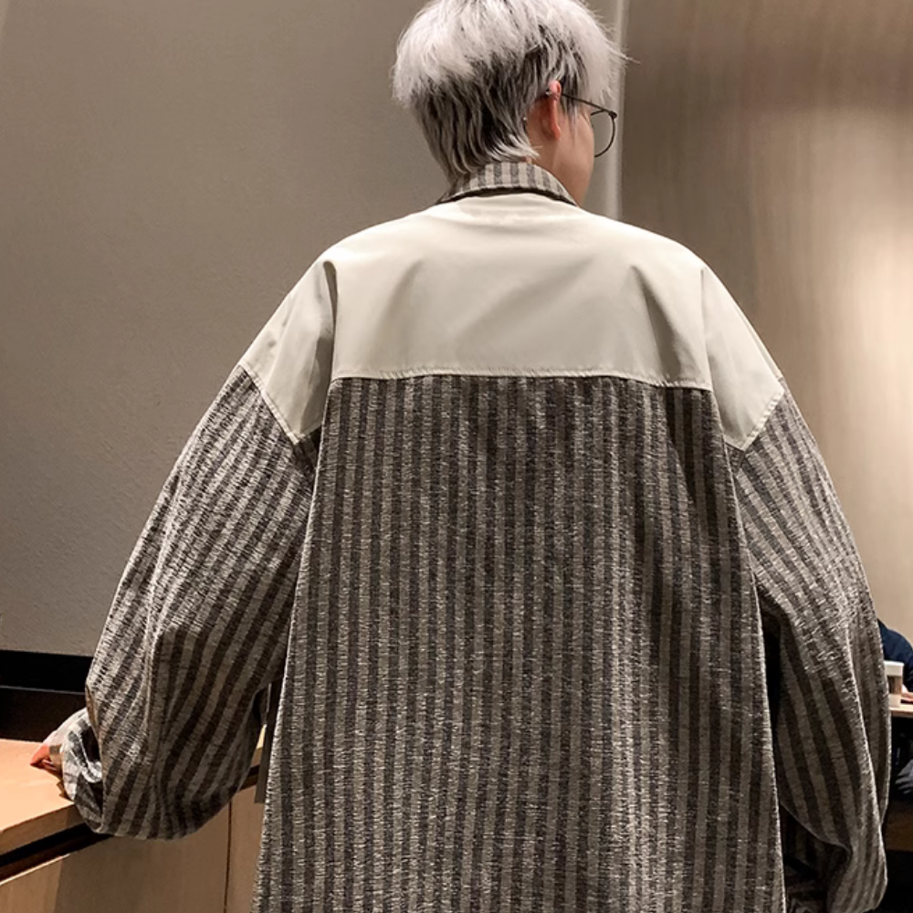 Retro Work Vest Striped Long Sleeves Shirt