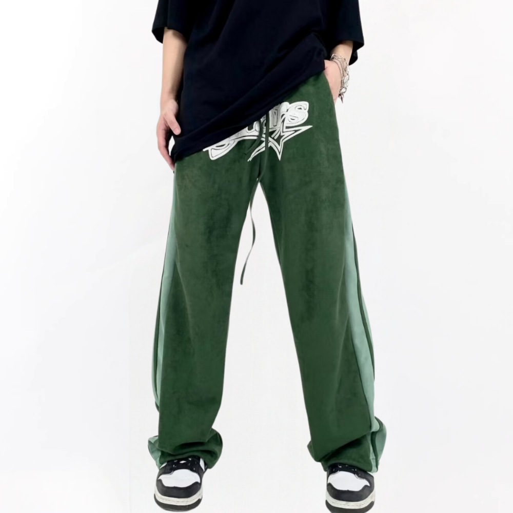 Retro Suede Letter Patch Sweatpants