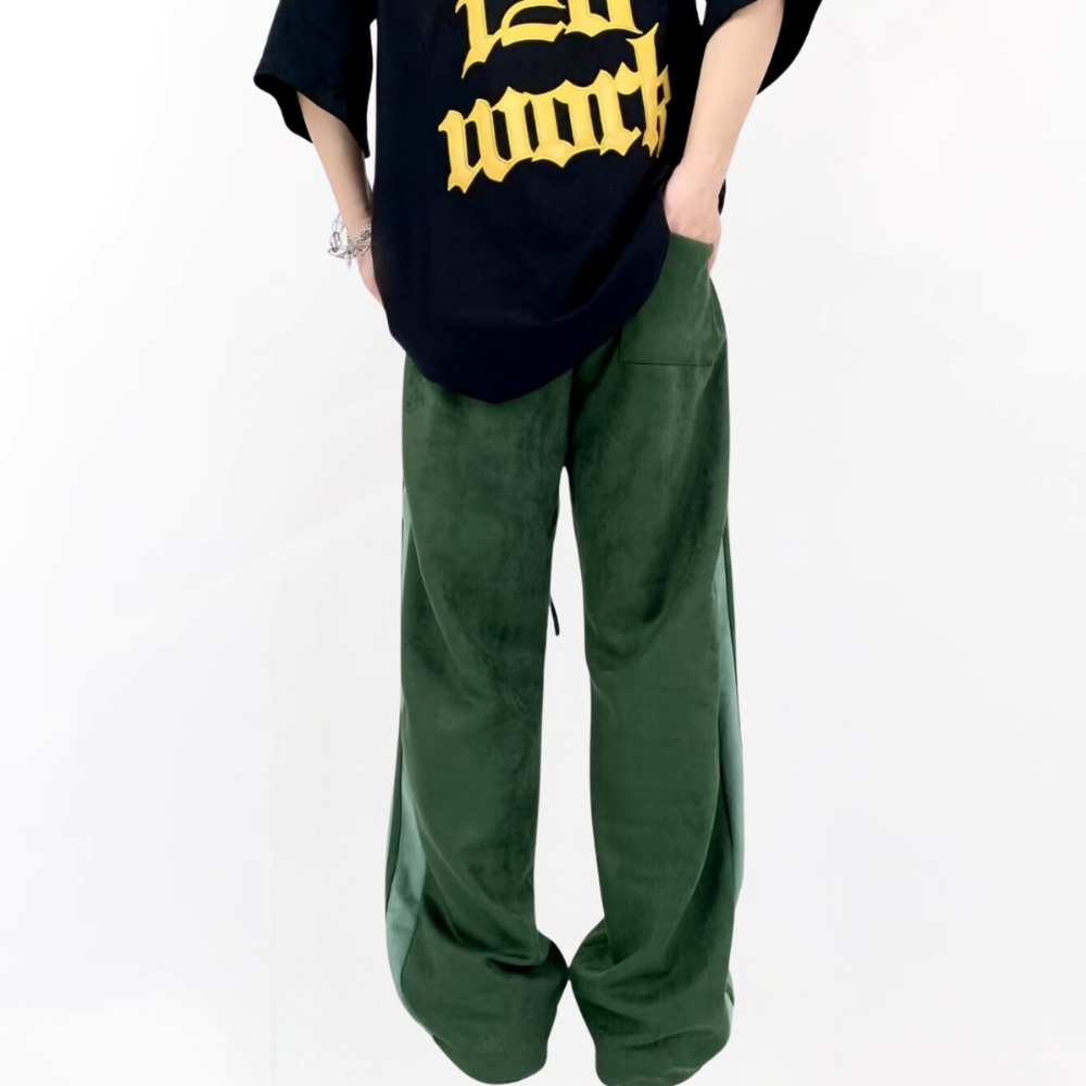 Retro Suede Letter Patch Sweatpants