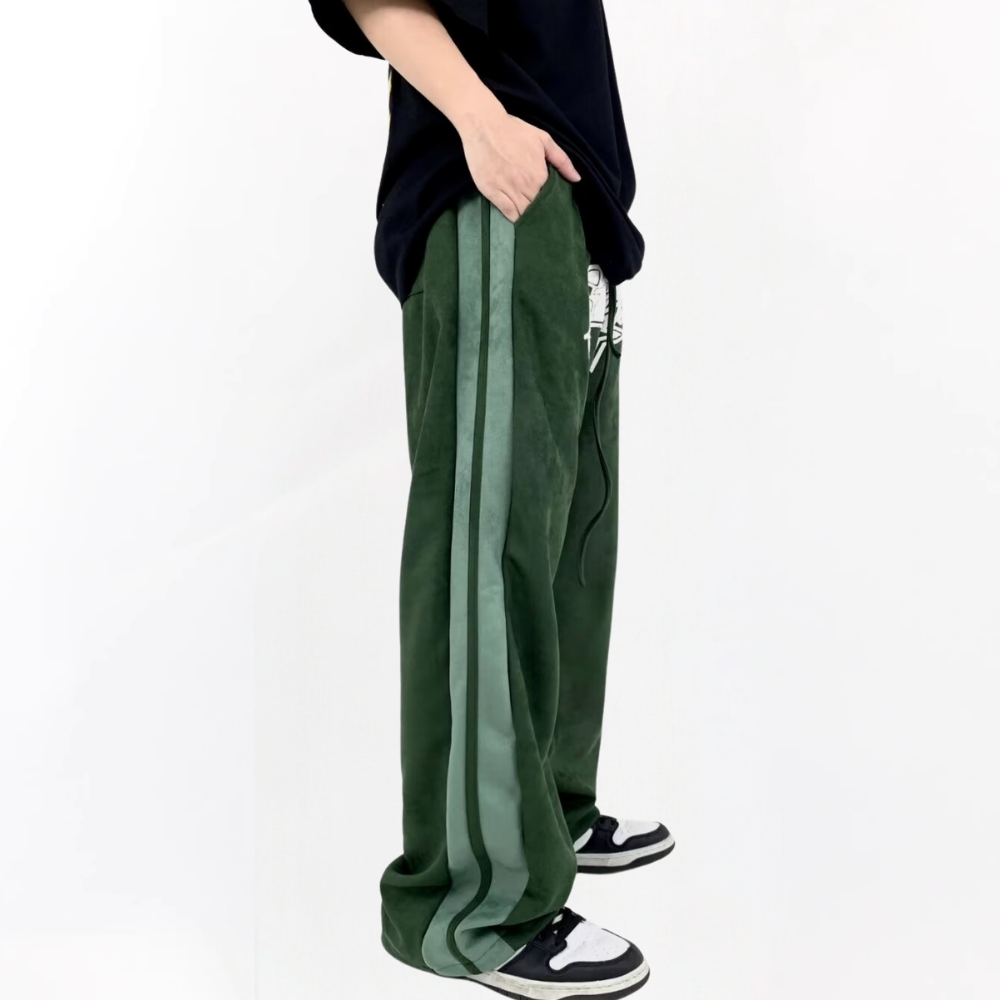 Retro Suede Letter Patch Sweatpants