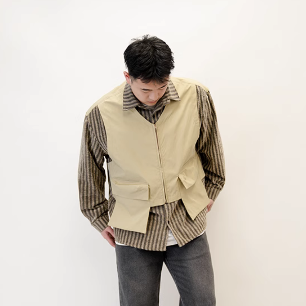 Retro Work Vest Striped Long Sleeves Shirt