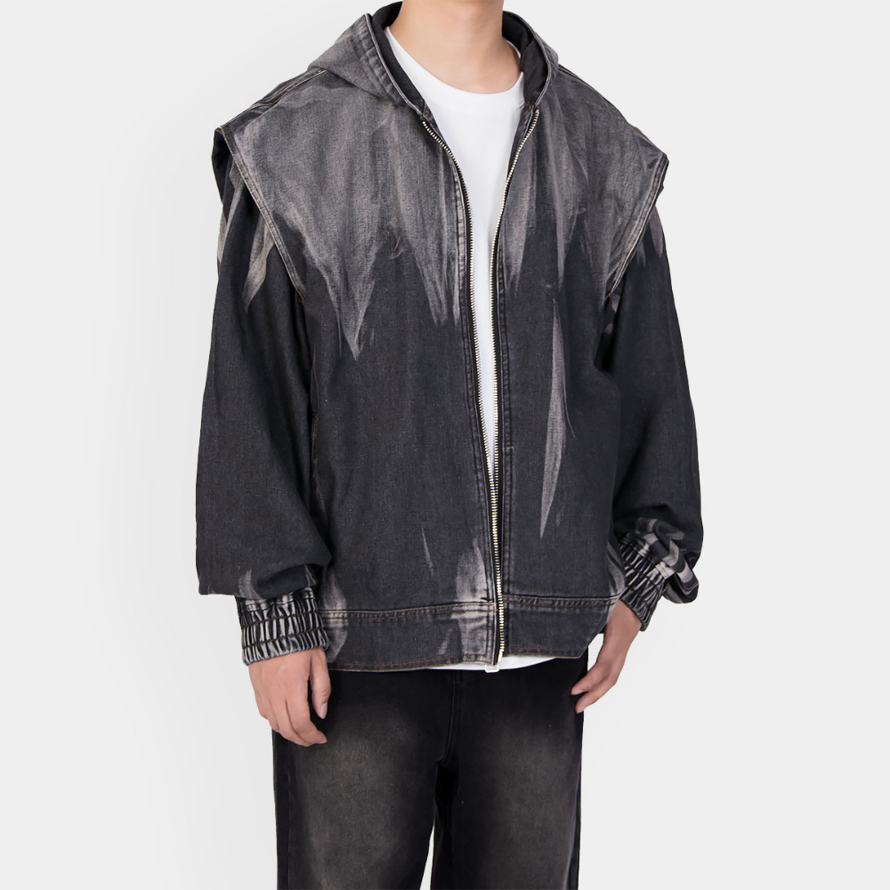 Tie-Dye Ombre Hooded Denim Jacket