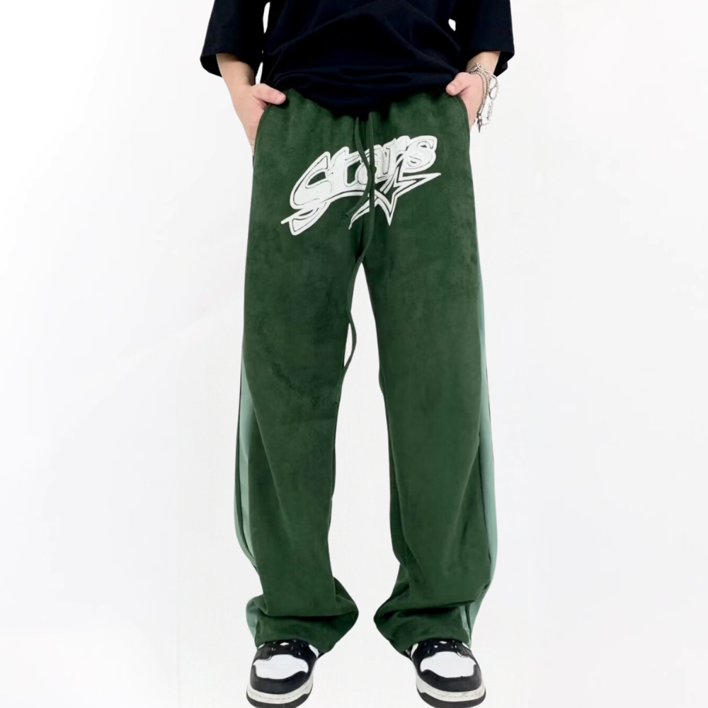 Retro Suede Letter Patch Sweatpants