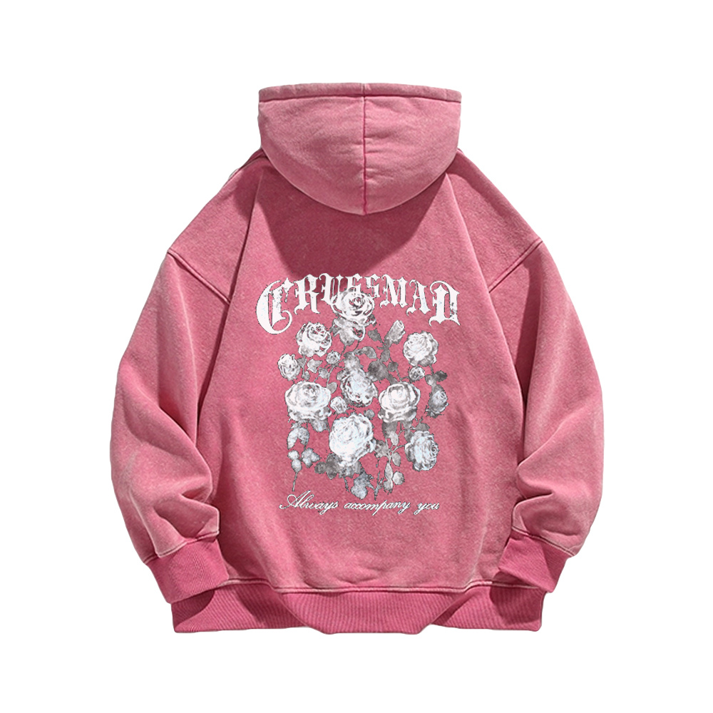 Retro rose letters Washed Hoodie