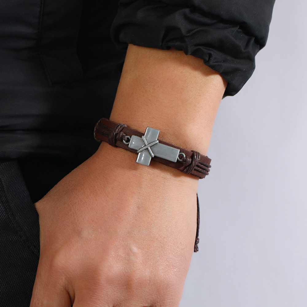 Cow Leather Cross Bracelet