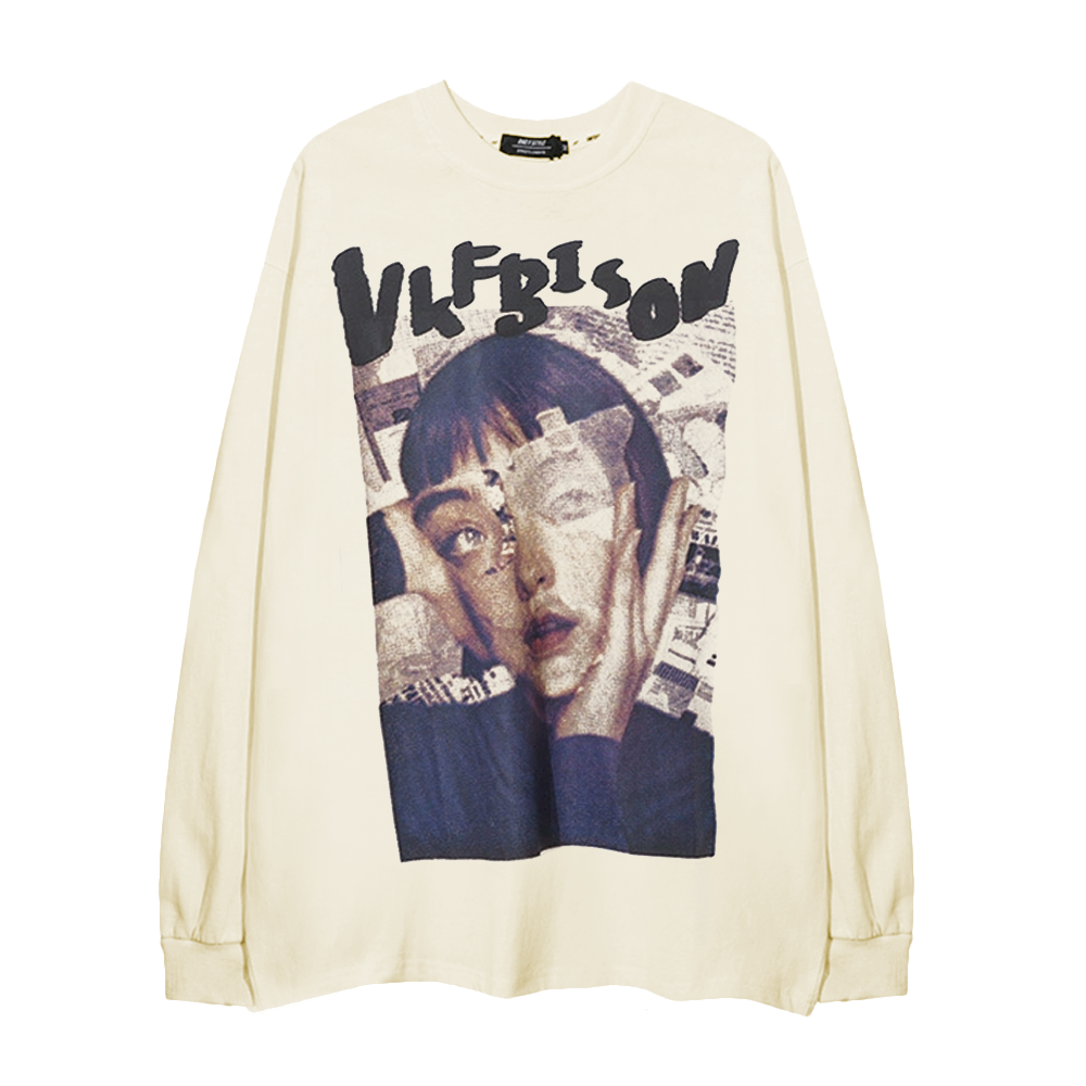 Newspaper Splicing Sense Long-Sleeve Shirt