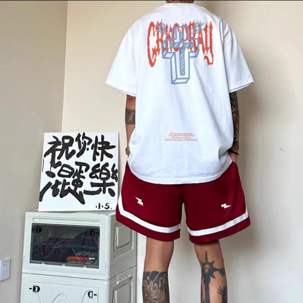 Street Cross Print Cotton T-shirt