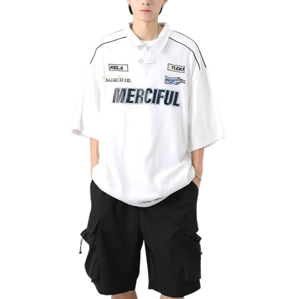 Classic Letter Embroidery Lapel T-Shirt