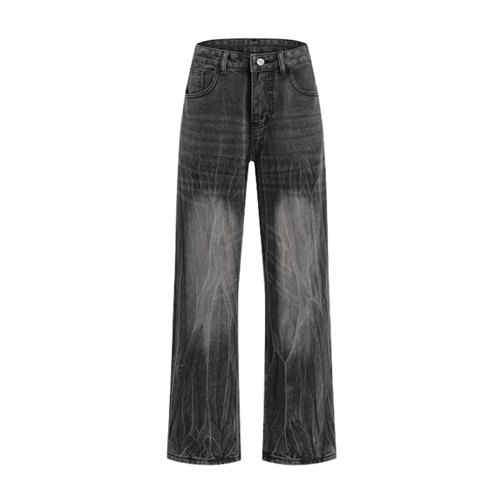 Street-Worn Washed Straight-Leg Jeans